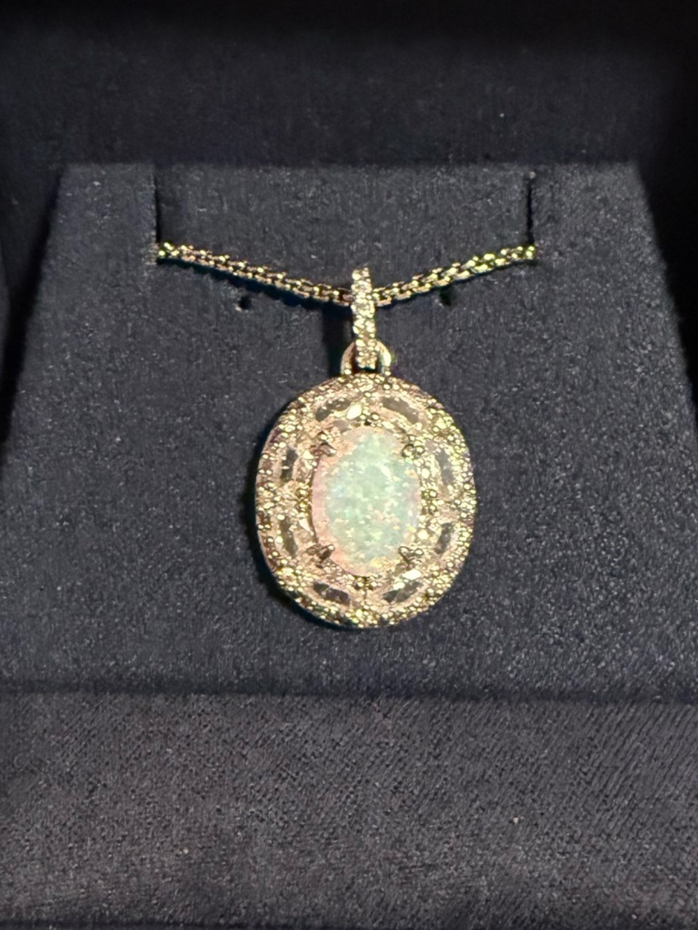 BP Opal Halo Pendant Necklace - Silver Tone/Rhodium Plating